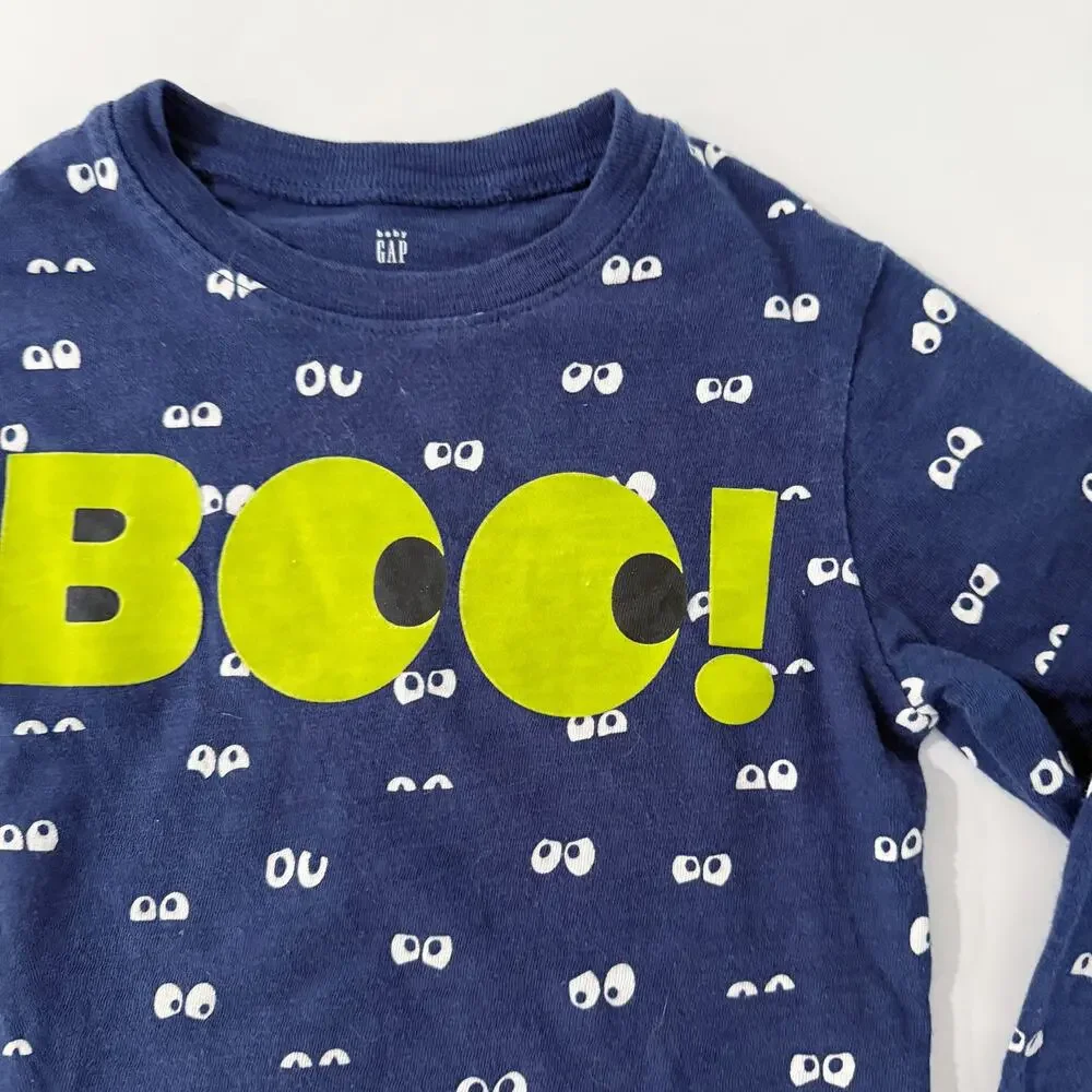 [Baby Gap] Blue Boo! Graphic Halloween Eyes Long Sleeve T-Shirt Size 4 Years
